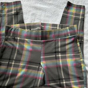 TORRID Gray Plaid Pull-On Leggings with Pink, Yellow & Blue Stripes Size 1